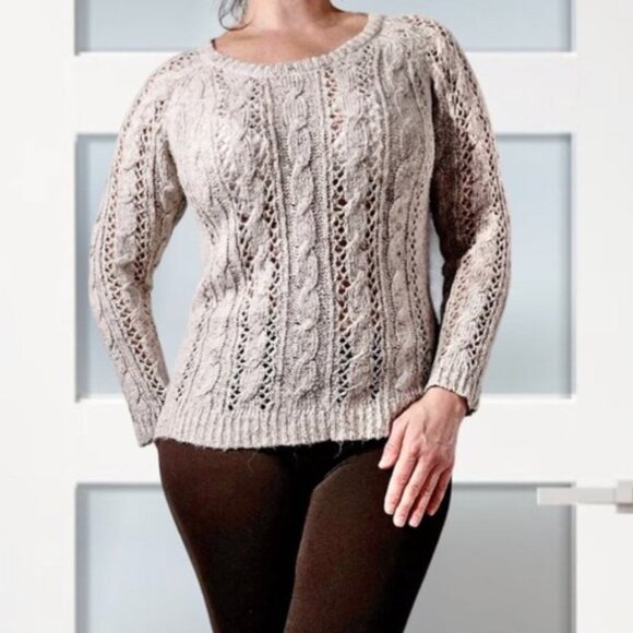 Pink Rose Equestrian style Loose Knit Patch Sweater- Size Small - Picture 6 of 14